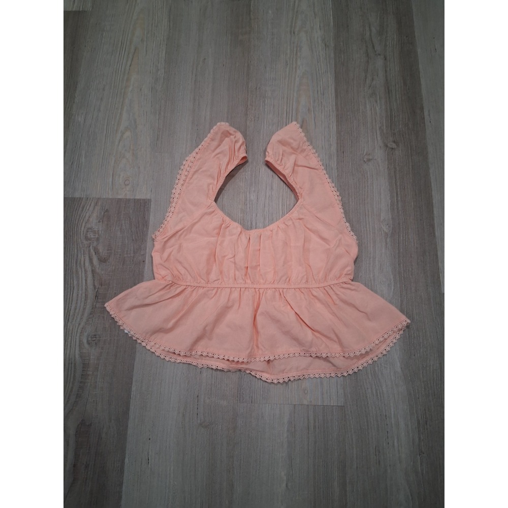 Celebrity Pink Peach Peplum Crop Top Crochet Lace Trim Women Size Medium